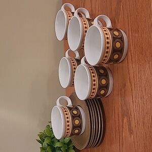PATIO IRONSTONE WARE BY MYOTT Set of 6 Mid Century Modern Cups and Saucers